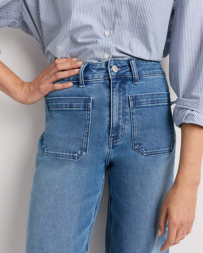 Bella Stretch Patch Pocket Wide Leg Jeans - 24 / Deep Sea Blue
