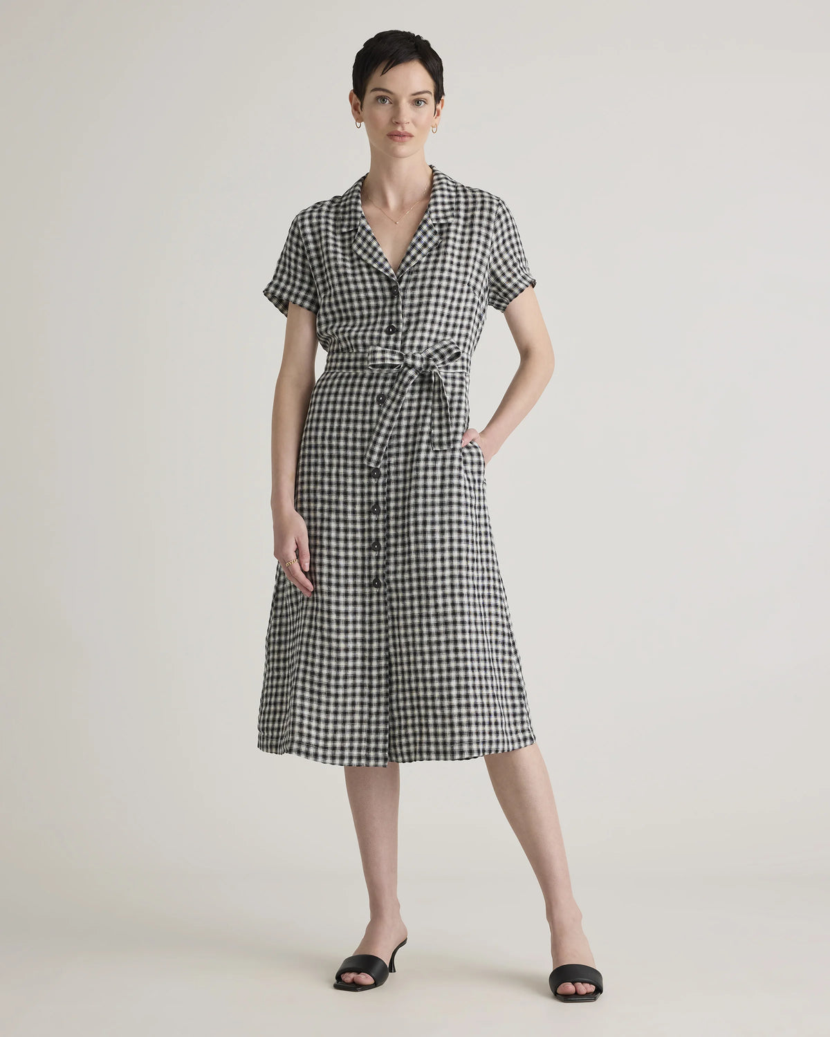 100% European Linen Button Front Dress - XS / Sky Blue Mariner Stripe
