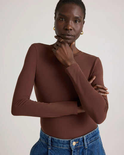 Second Skin Long Sleeve Crew Neck Bodysuit - XS / Cocoa