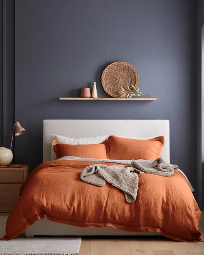European Linen Double Flange Duvet Cover Set - Twin / Dusty Olive