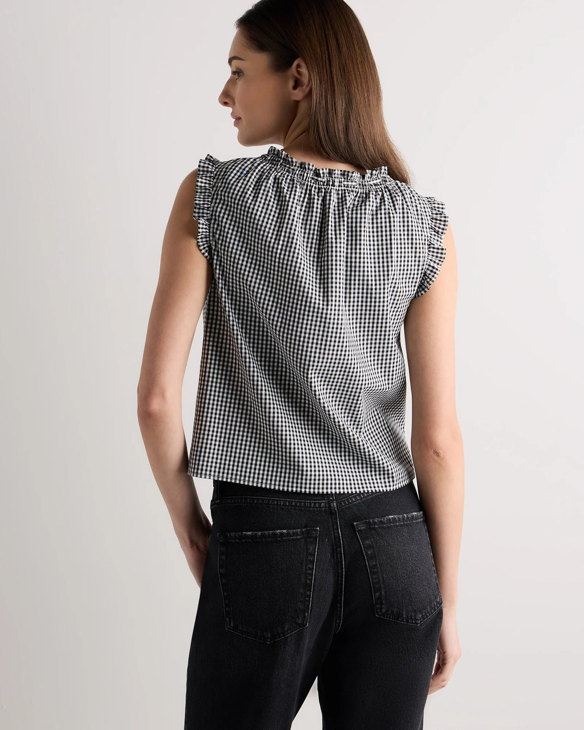 Cotton Viscose Voile Ruffle Trim Tank - XS / Classic Mini Gingham