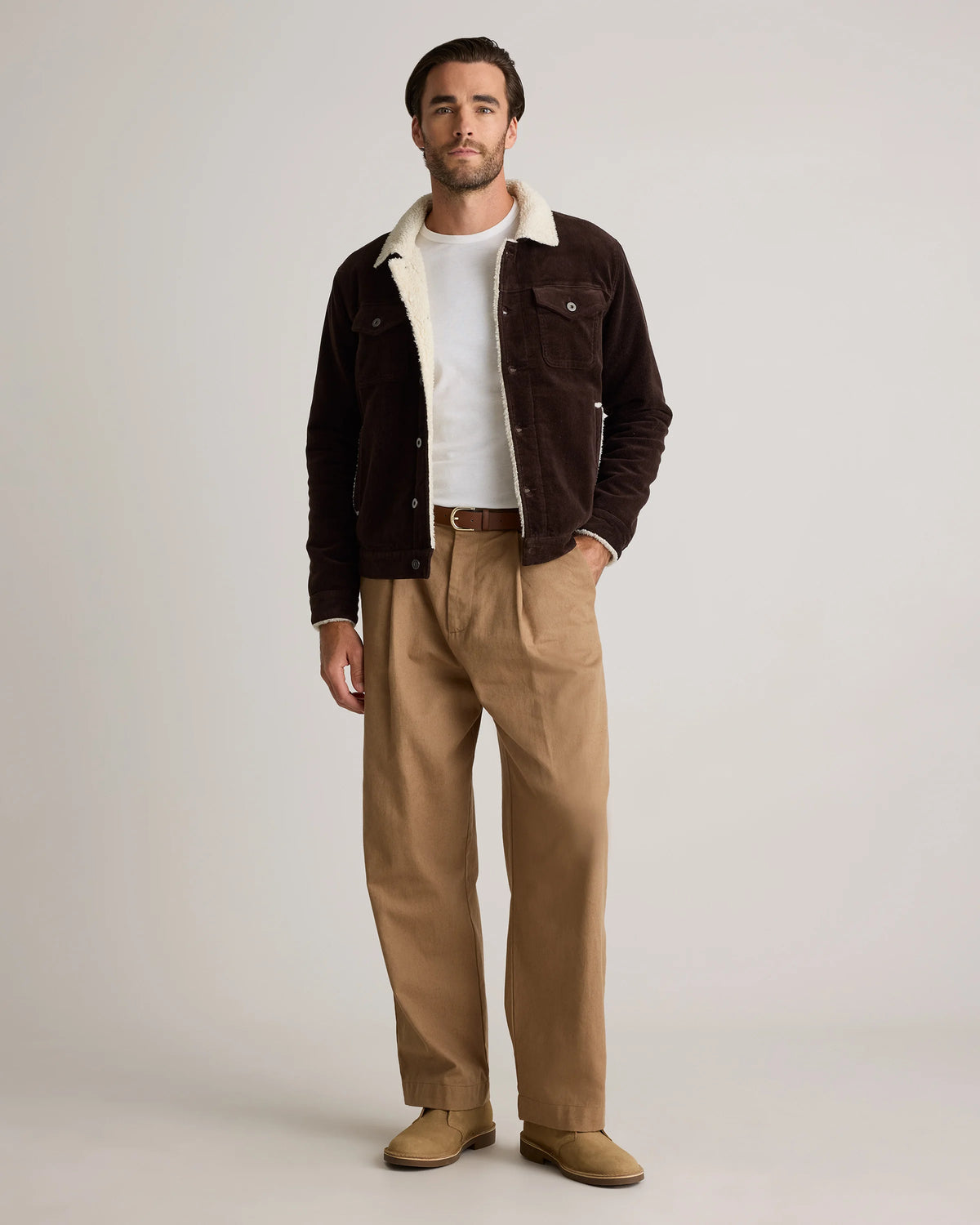 Organic Stretch Corduroy Sherpa-Lined Trucker Jacket - S / Espresso