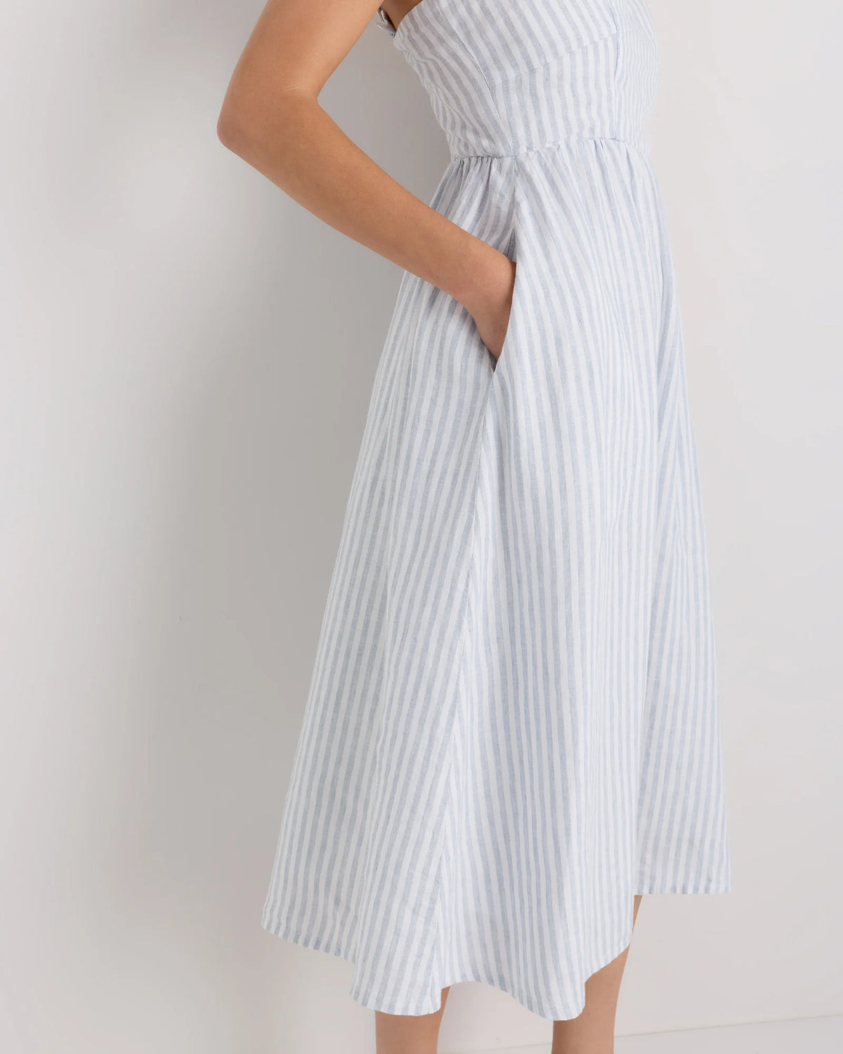 100% European Linen Fit & Flare Midi Dress - XS / Brick Red Heirloom Floral
