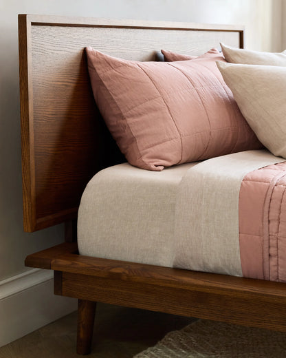 Solid Wood Midcentury Platform Bed - Queen / Chestnut Ash