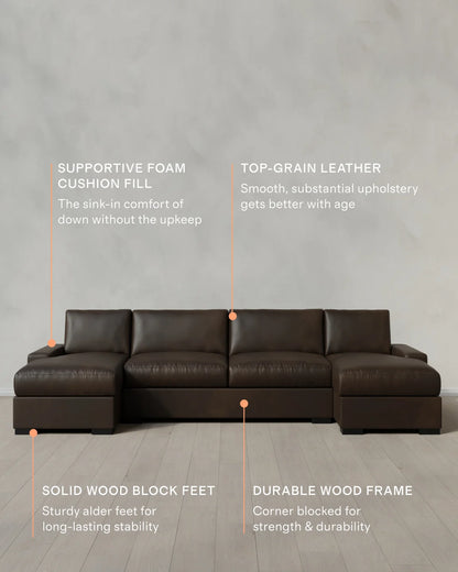 Stillman U Sectional in Leather - One Size / Auburn
