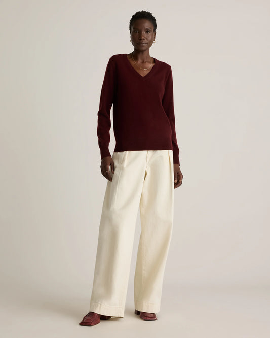 Mongolian Cashmere V-Neck Sweater - XS / Rich Burgundy