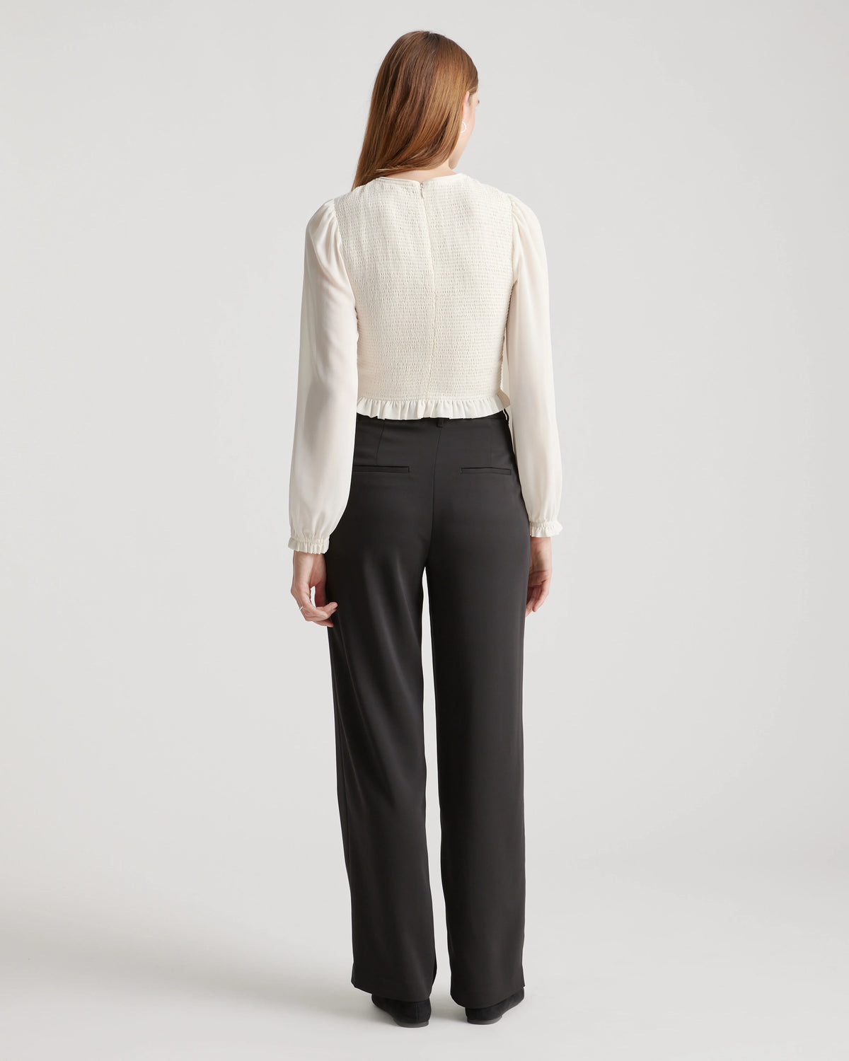 Chiffon Cropped Smocked Blouse - XS / Ivory