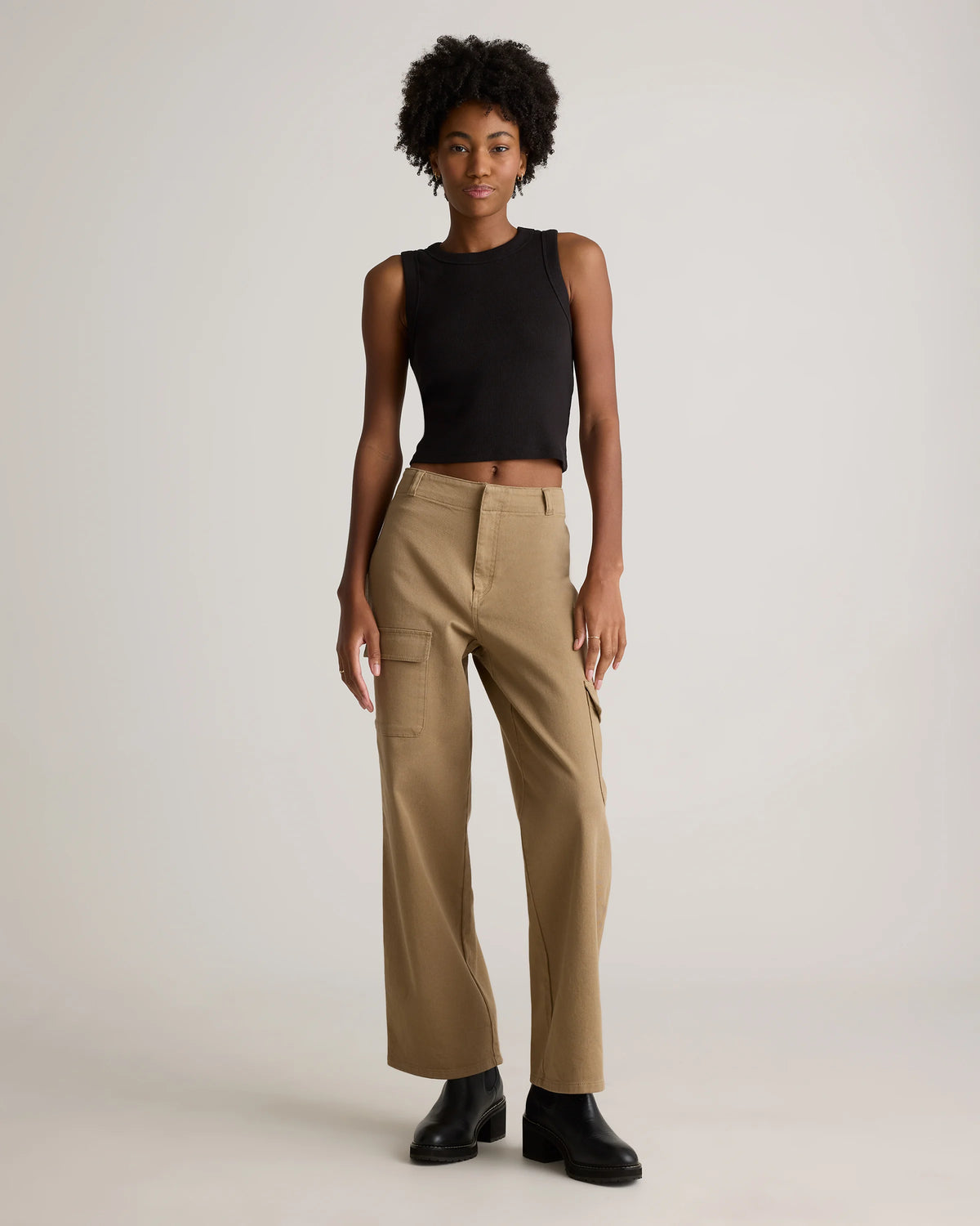 Organic Stretch Cotton Twill Cargo Pants - 0 / Light Khaki