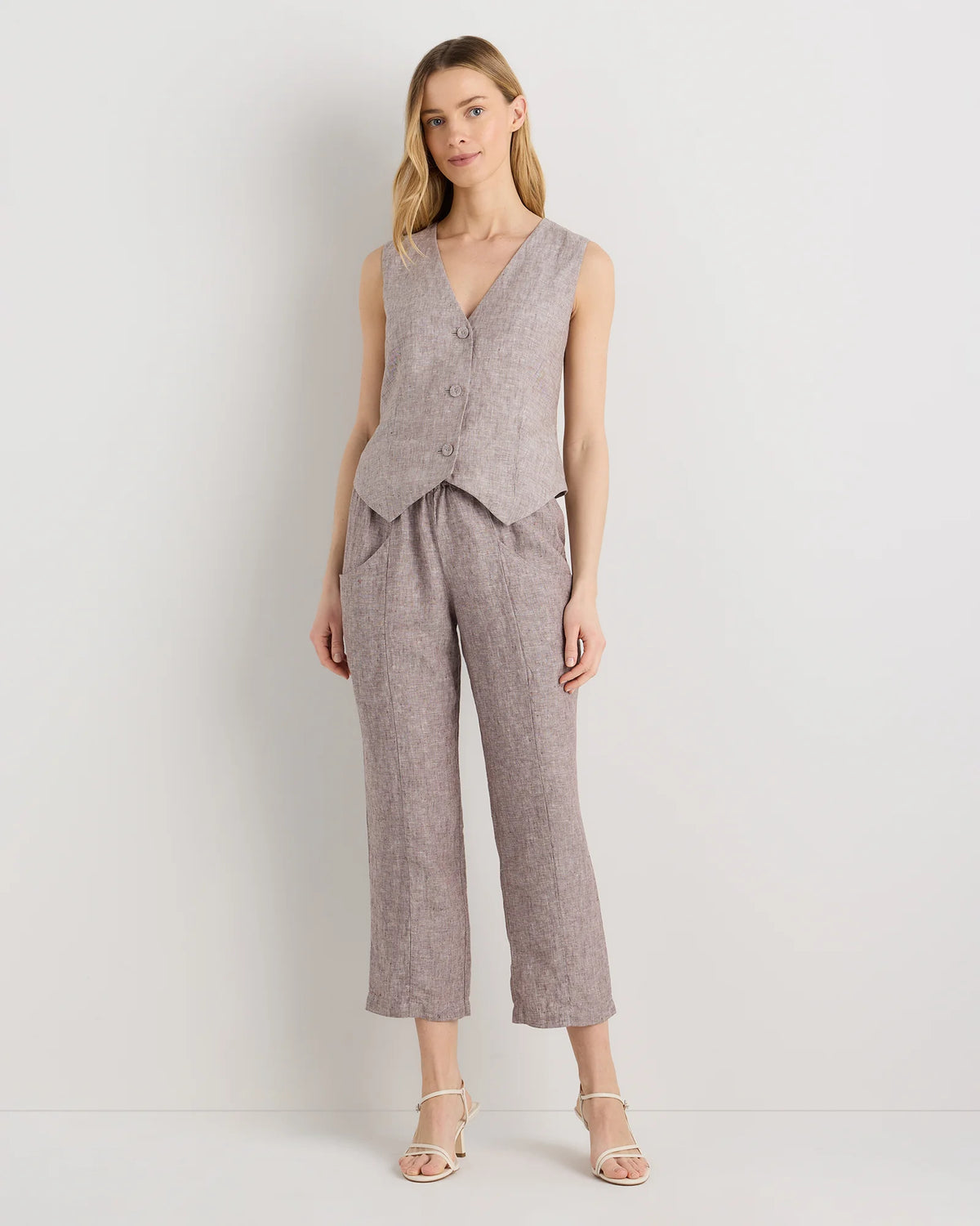 100% European Linen Vest - XS / Blue Pinstripe