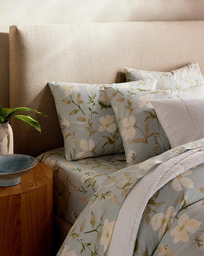 Organic Crisp Percale Floral Deluxe Bedding Bundle - Twin / Toffee Florette