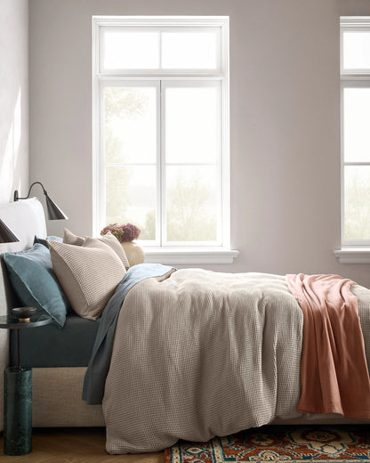 Organic Waffle Duvet Cover Set - Twin / White