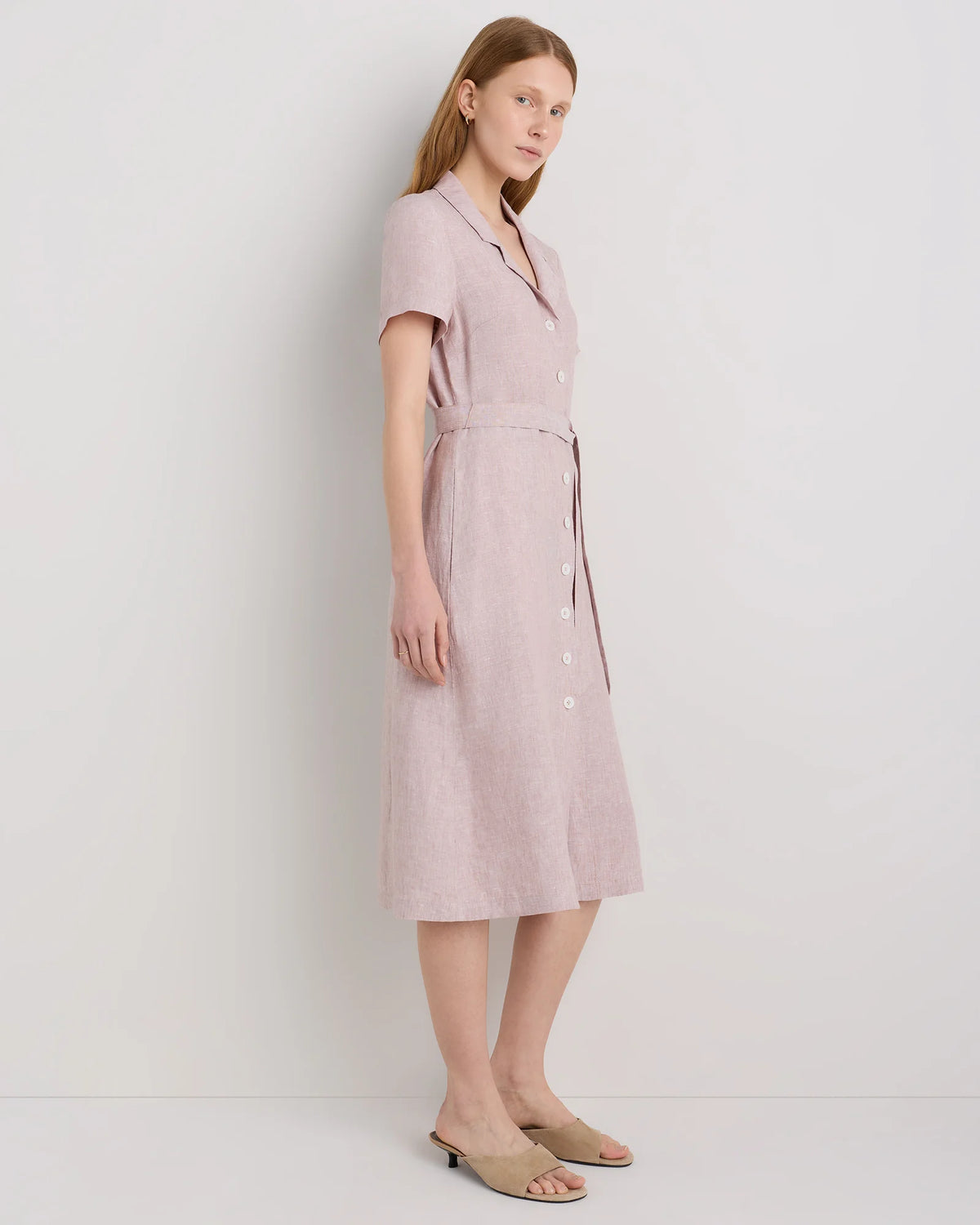 100% European Linen Button Front Dress - XS / Sky Blue Mariner Stripe