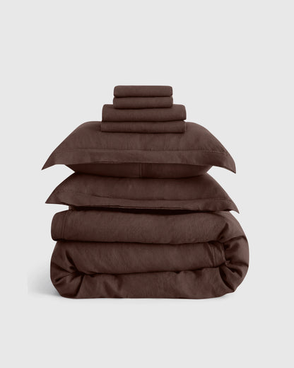 European Linen Double Flange Deluxe Bedding Bundle - Twin / White