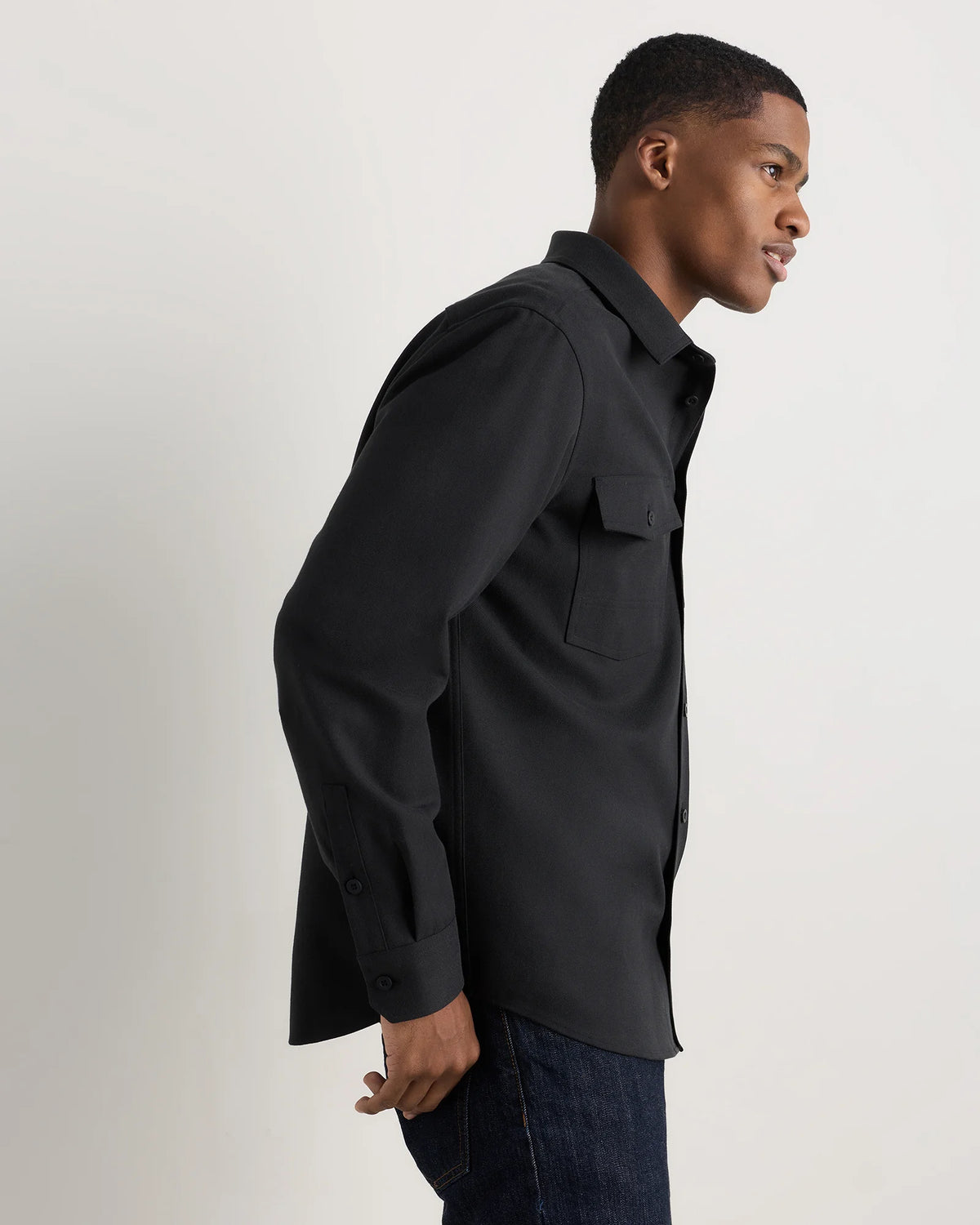 Brushed Cotton Wool Utility Overshirt - S / True Black