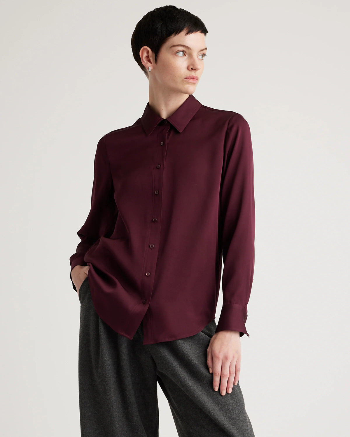 Washable Stretch Silk Blouse - XS / Moonstone Blue