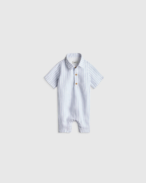 100% Linen Button Front Romper - 0-3M / Picnic Gingham
