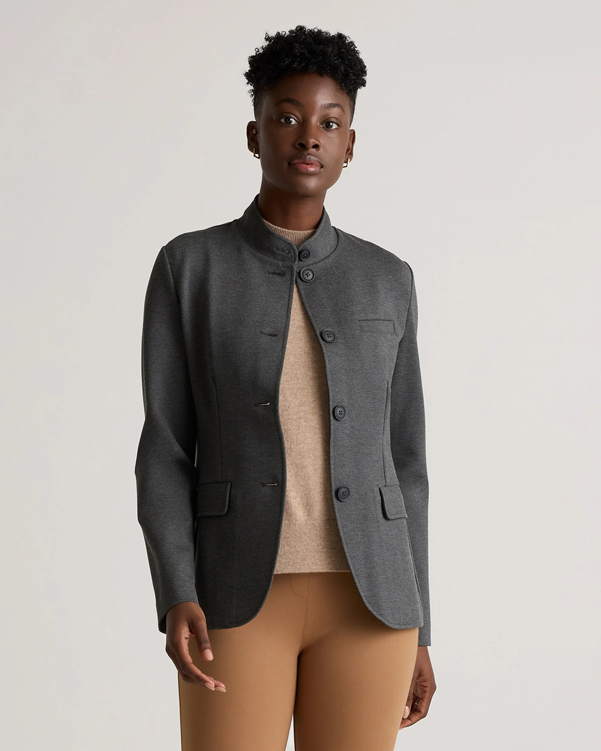 Ultra-Stretch Ponte Stand Collar Blazer - XS / Navy