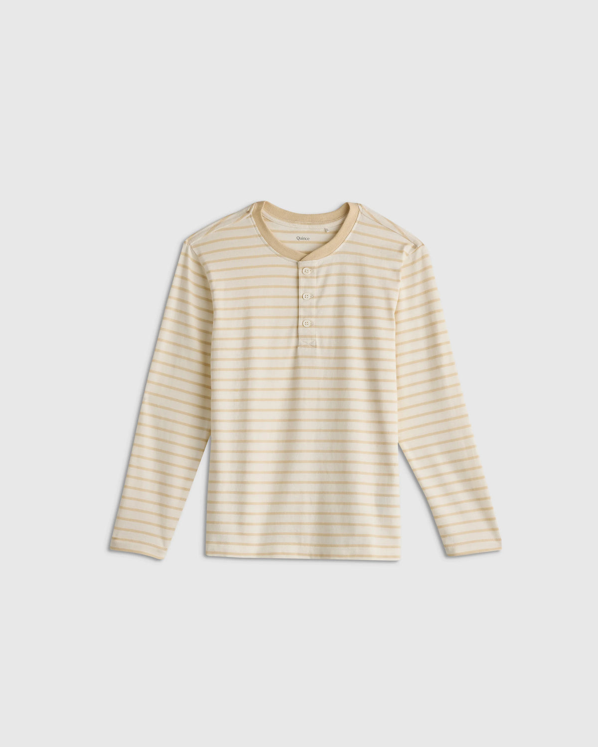 100% Organic Cotton Long Sleeve Henley Tee - 2T / Oatmeal Stripe