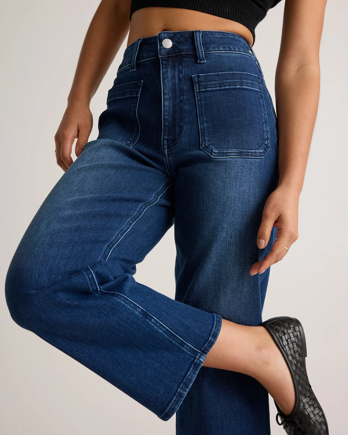 Bella Stretch Patch Pocket Wide Leg Jeans - 24 / Deep Sea Blue