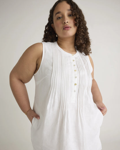 100% European Linen Sleeveless Swing Dress - 1X / Bayberry Olive