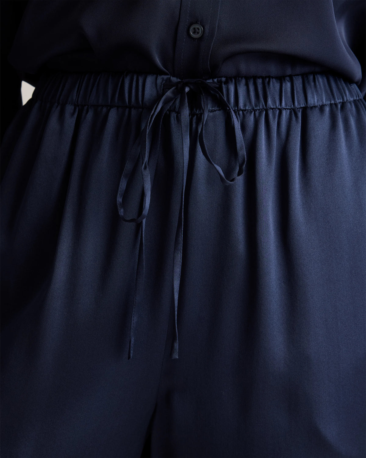 100% Washable Silk Drawstring Wide Leg Pants - XS / Champagne