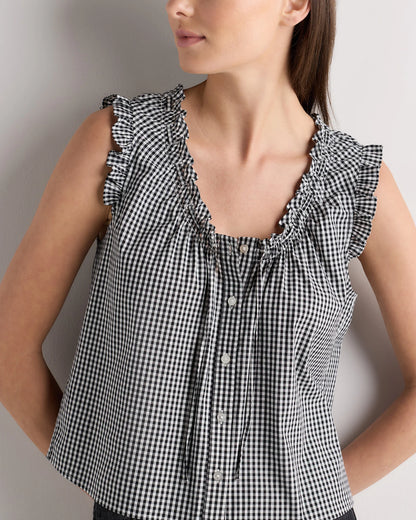 Cotton Viscose Voile Ruffle Trim Tank - XS / Classic Mini Gingham