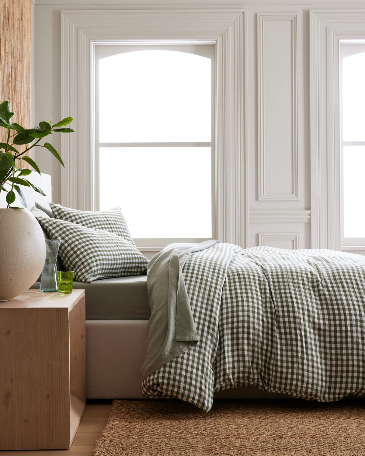European Linen Gingham Deluxe Bedding Bundle - Twin / Willowleaf