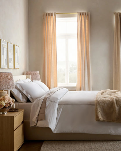 Organic Crisp Percale Embellished Duvet Cover Set - Twin / White/Navy