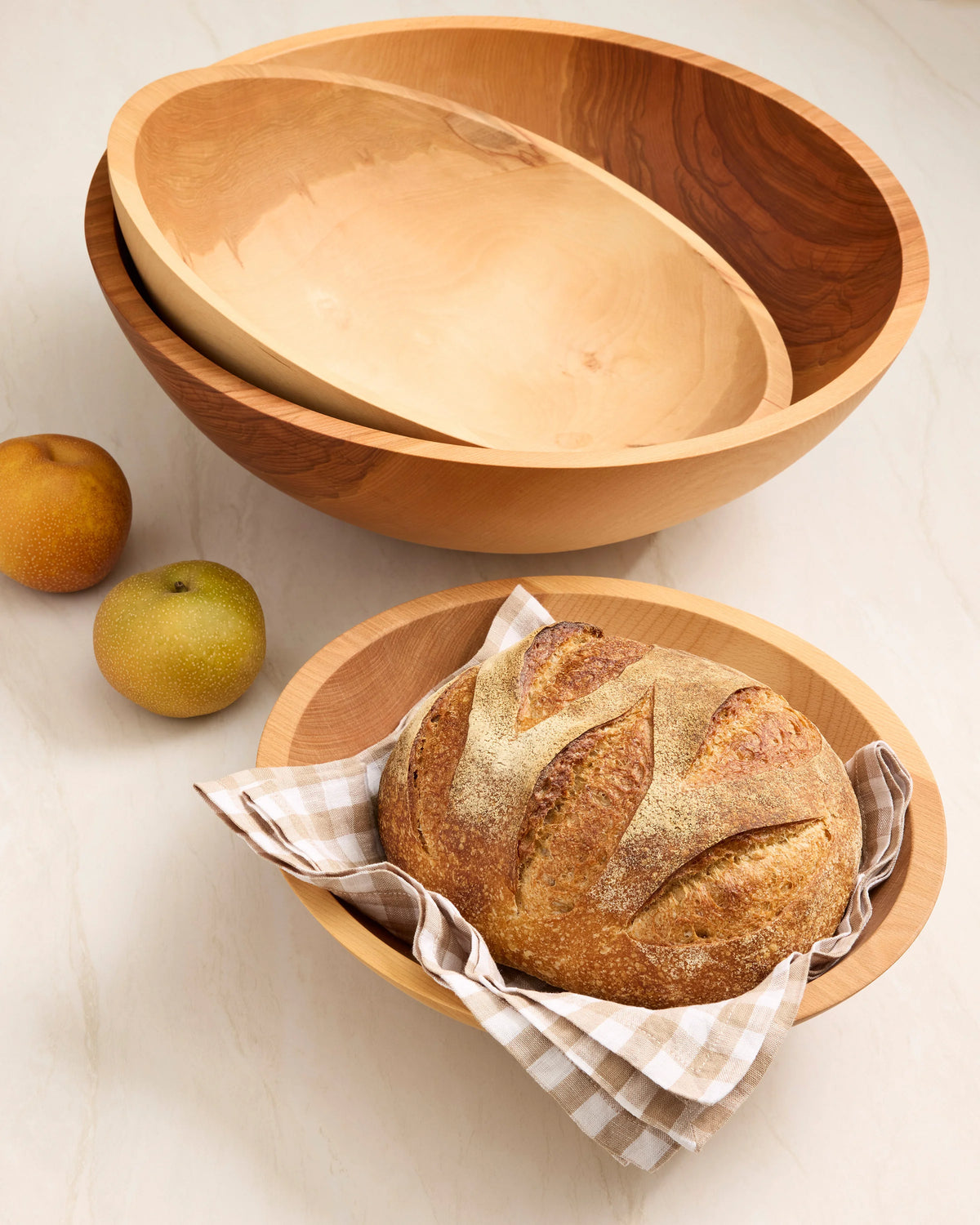 Handcrafted Wooden Serving Bowl, Nesting Set of 3 - One Size / Beech Wood