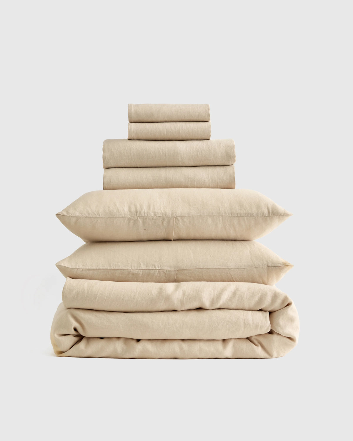 European Linen Deluxe Bedding Bundle - Twin / Willowleaf/White Stripe