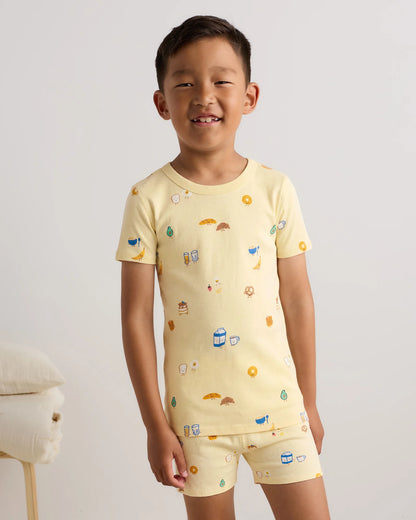 100% Organic Cotton Short Sleeve and Shorts Pajama Set - 6 / Navy Stripe