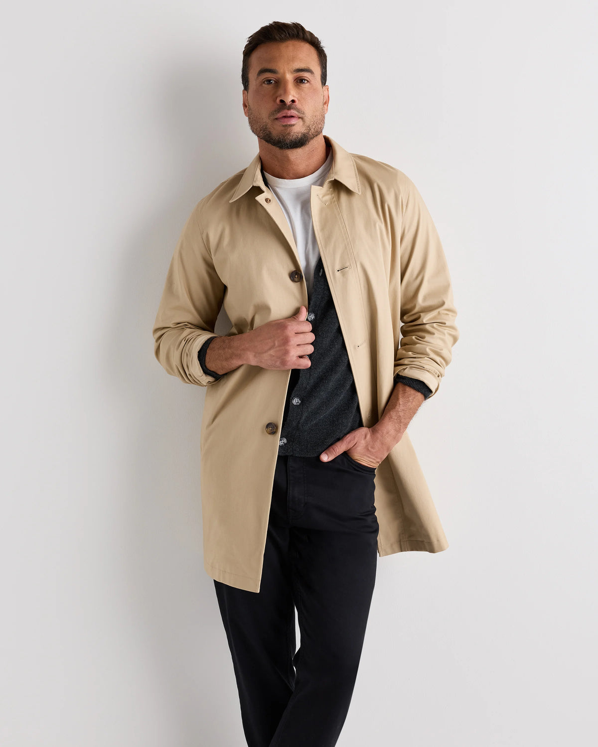 Comfort Stretch Trench Coat - S / Midnight Black