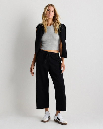 Organic French Terry Cropped Wide Leg Pants - XS / Ruby Red