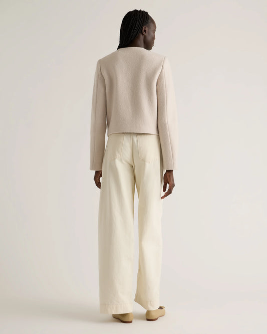 100% Merino Wool Collarless Cropped Jacket - XS / Heather Bone