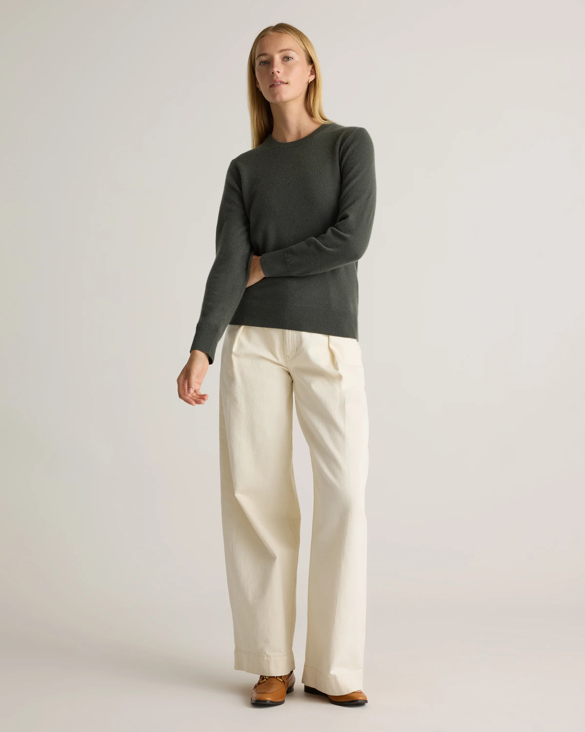 Mongolian Cashmere Crewneck Sweater - XS / Ivory