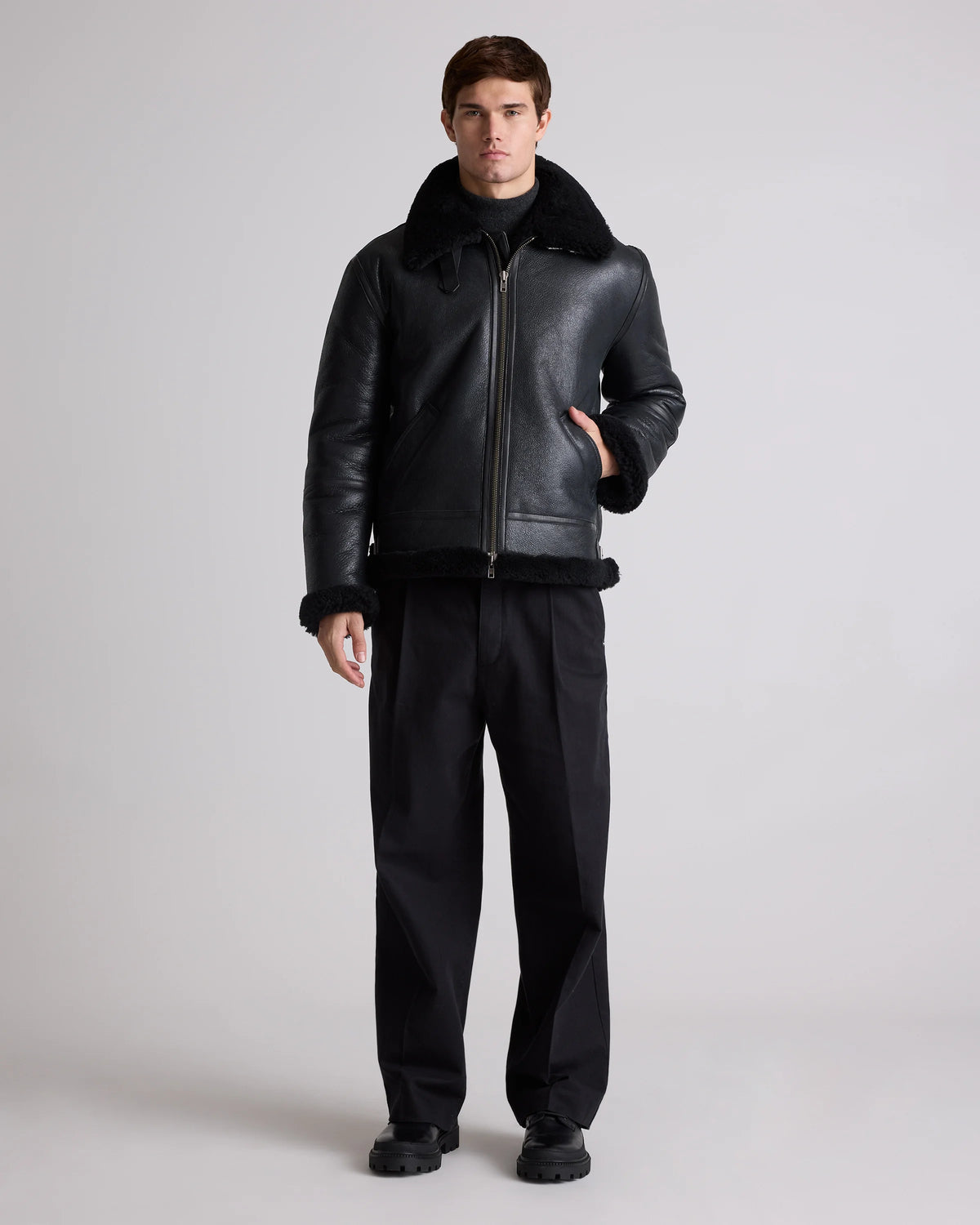 100% Shearling Bomber Jacket - S / Dark Brown