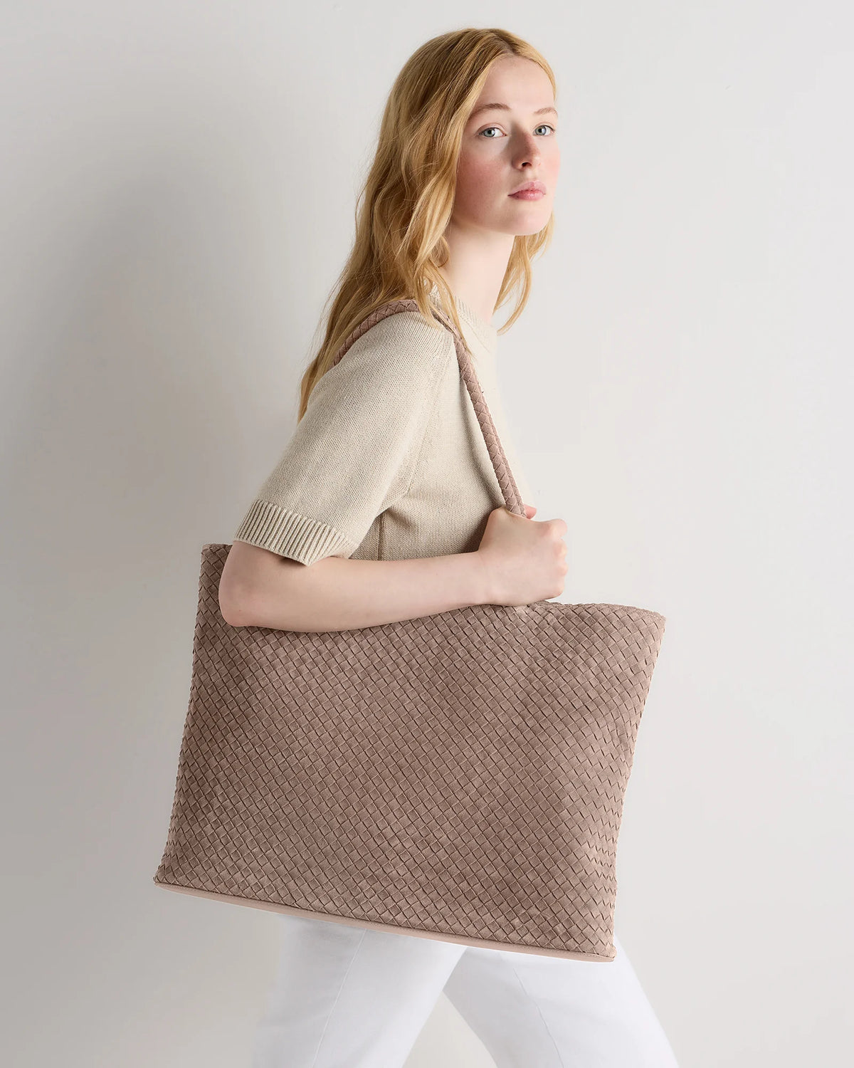 Siena Suede Handwoven Tote - One Size / Pebble