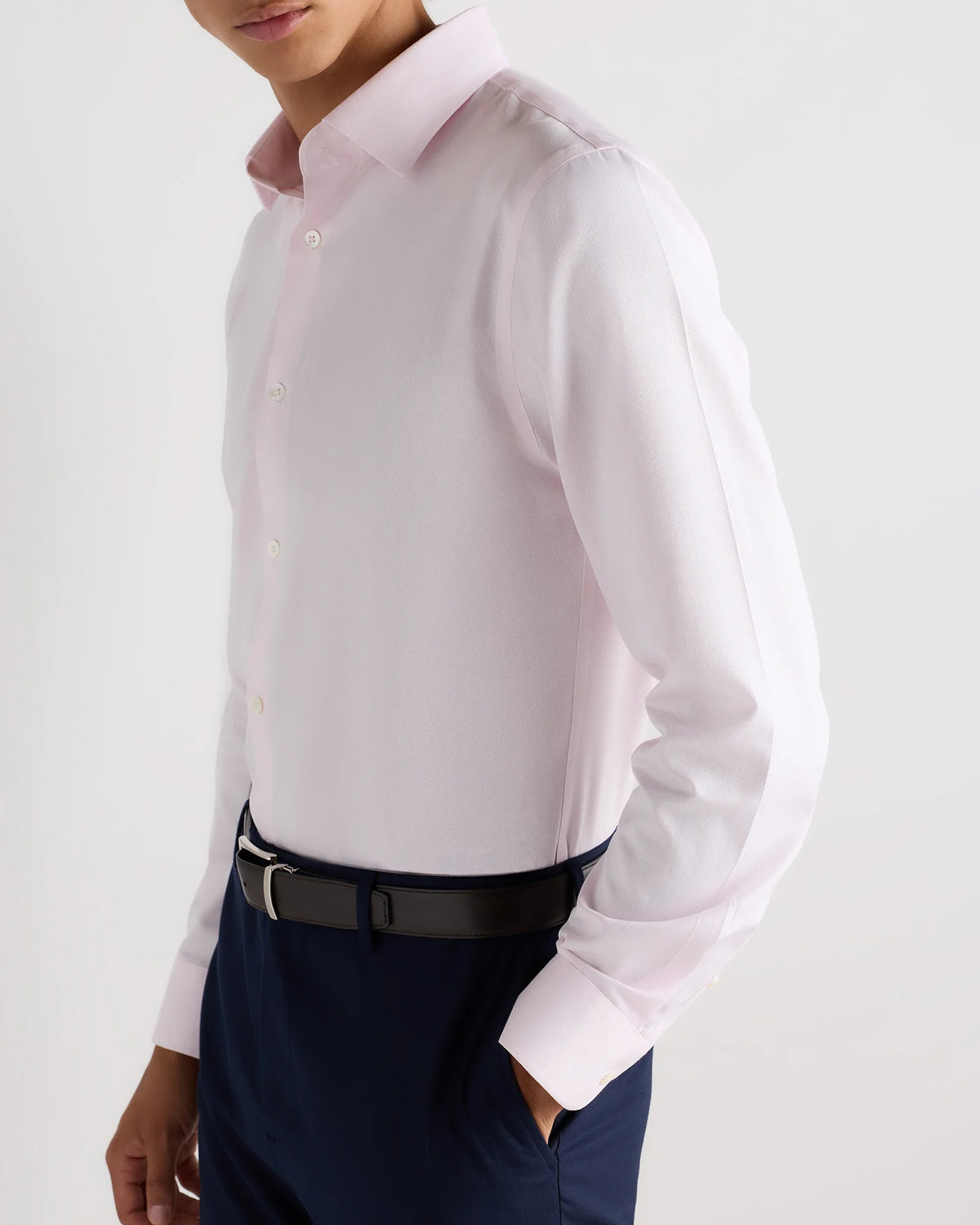 Supima Cotton Herringbone Dress Shirt - S / Blue Stripe