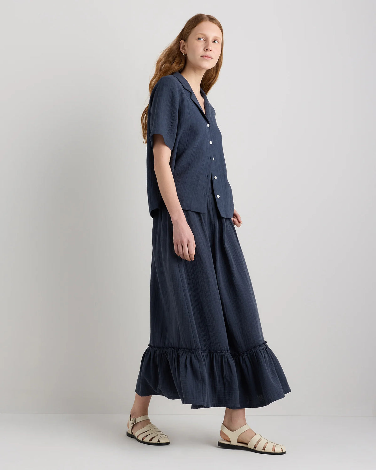 100% Organic Cotton Gauze Smocked Maxi Skirt - XS / Blue Gingham