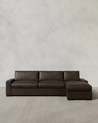 Stillman Chaise Sectional in Leather - 116" Right Arm / Auburn