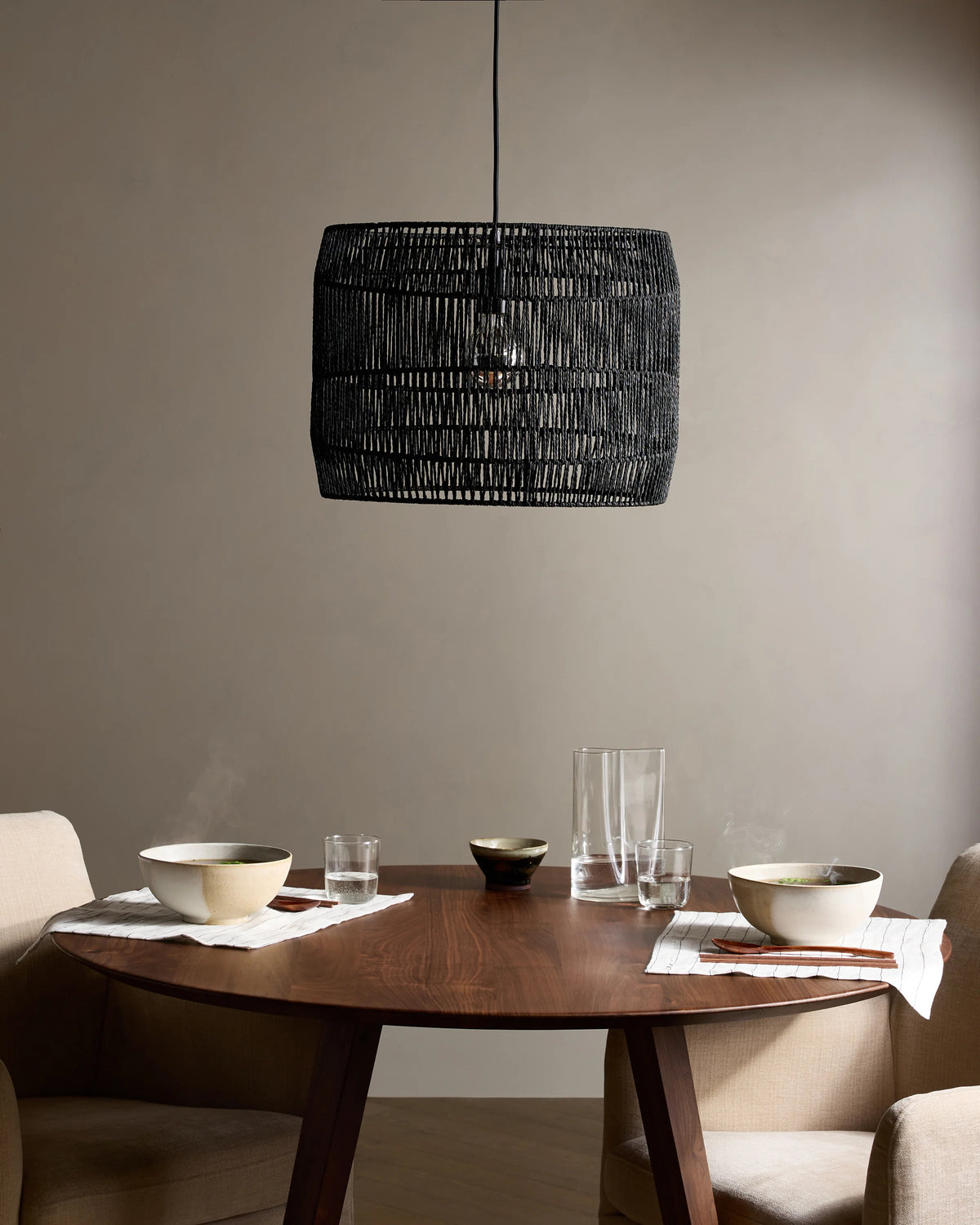 Woven Rope Drum Pendant Light - One Size / Black
