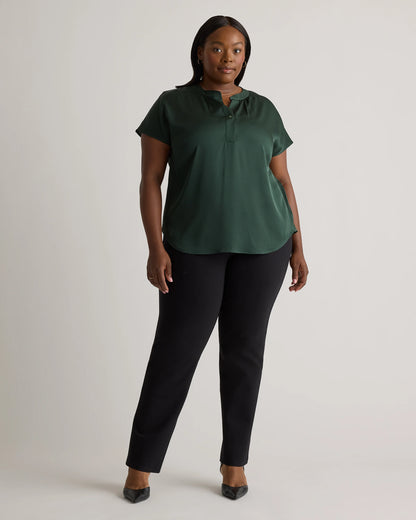 Washable Stretch Silk Dolman Sleeve Blouse - 1X / Black