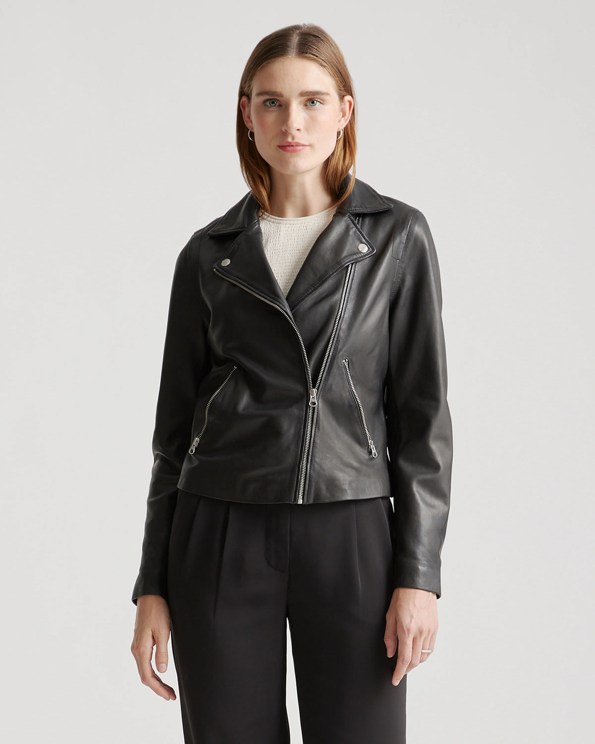 100% Washed Leather Biker Jacket - XS / Brown