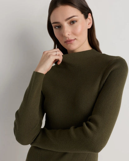 Cotton Cashmere Mock Neck Mini Dress - XS / Mocha Heather