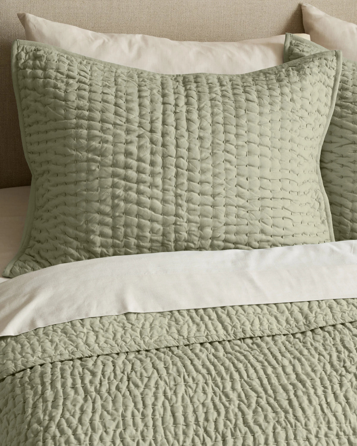 European Linen Cotton Stitch Sham Set - Standard / Stone
