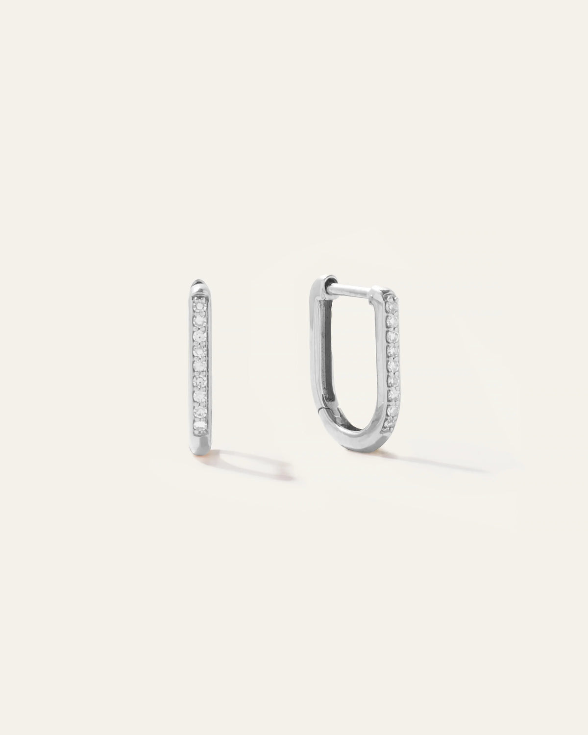 14K Gold Diamond Pave U Huggie Hoops - One Size / White Gold