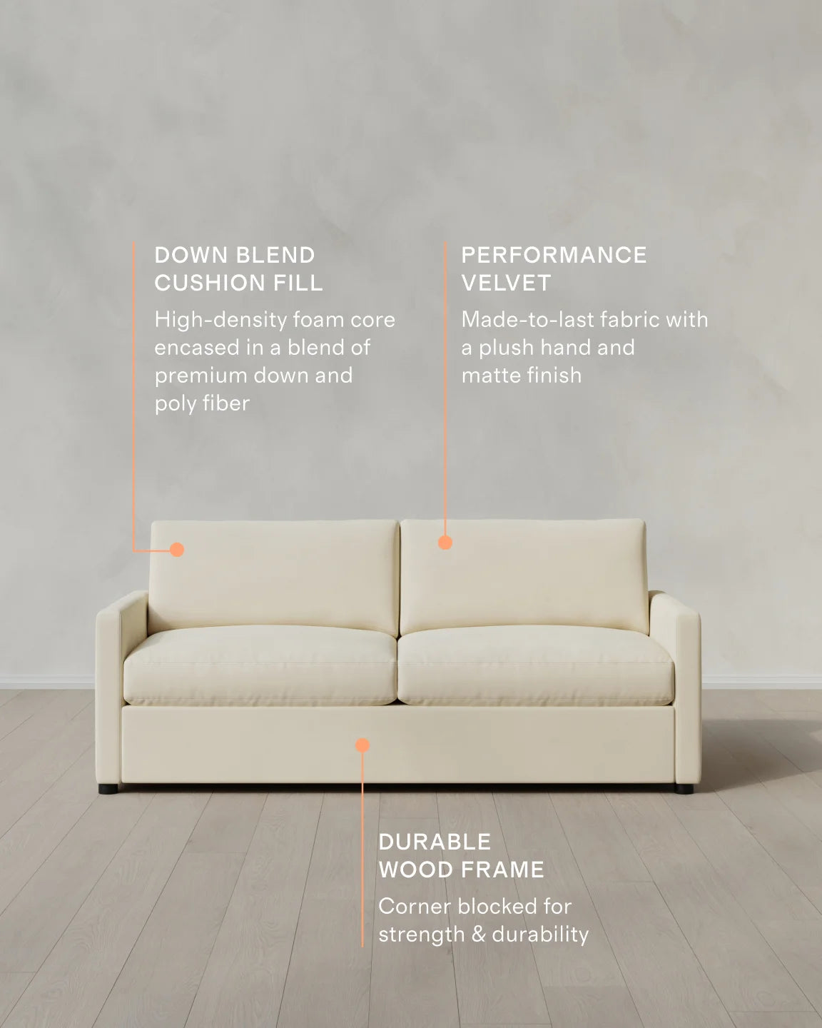 Brennan Sofa in Performance Velvet - 7ft / Taupe
