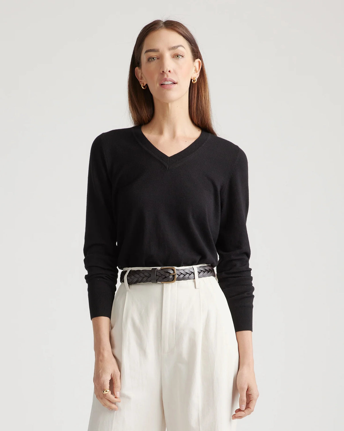 Lightweight Cotton Cashmere V-Neck Sweater - XS / Sugar Stone