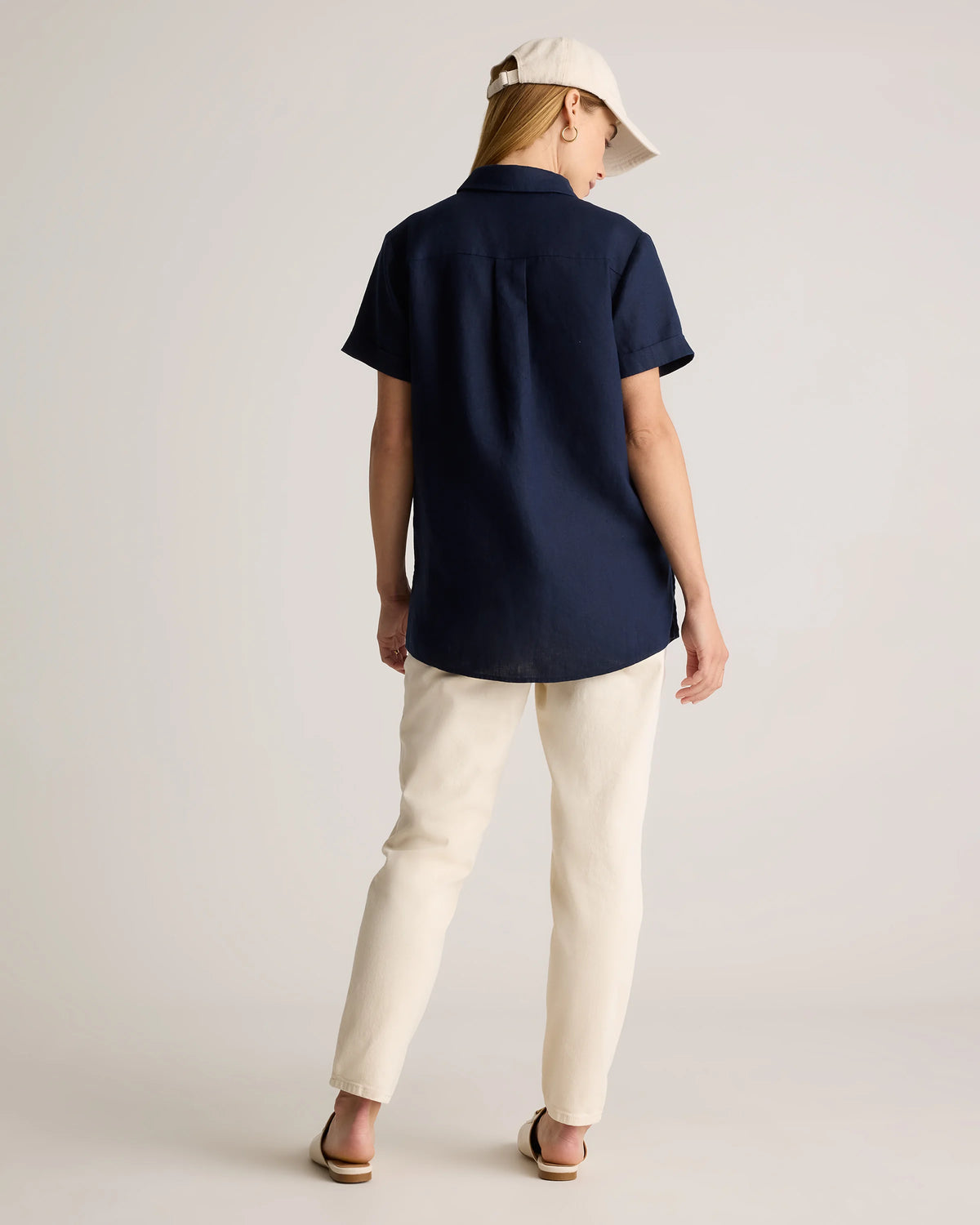 100% European Linen Maternity Camp Shirt - XS / Blue Pinstripe