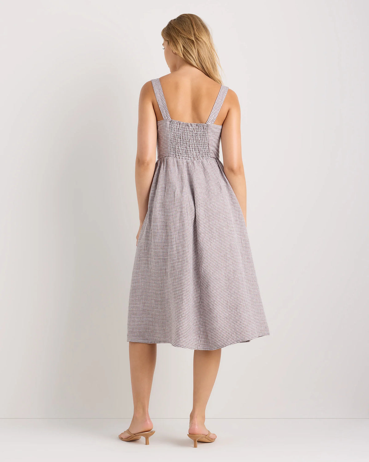 100% European Linen Fit & Flare Midi Dress - XS / Brick Red Heirloom Floral